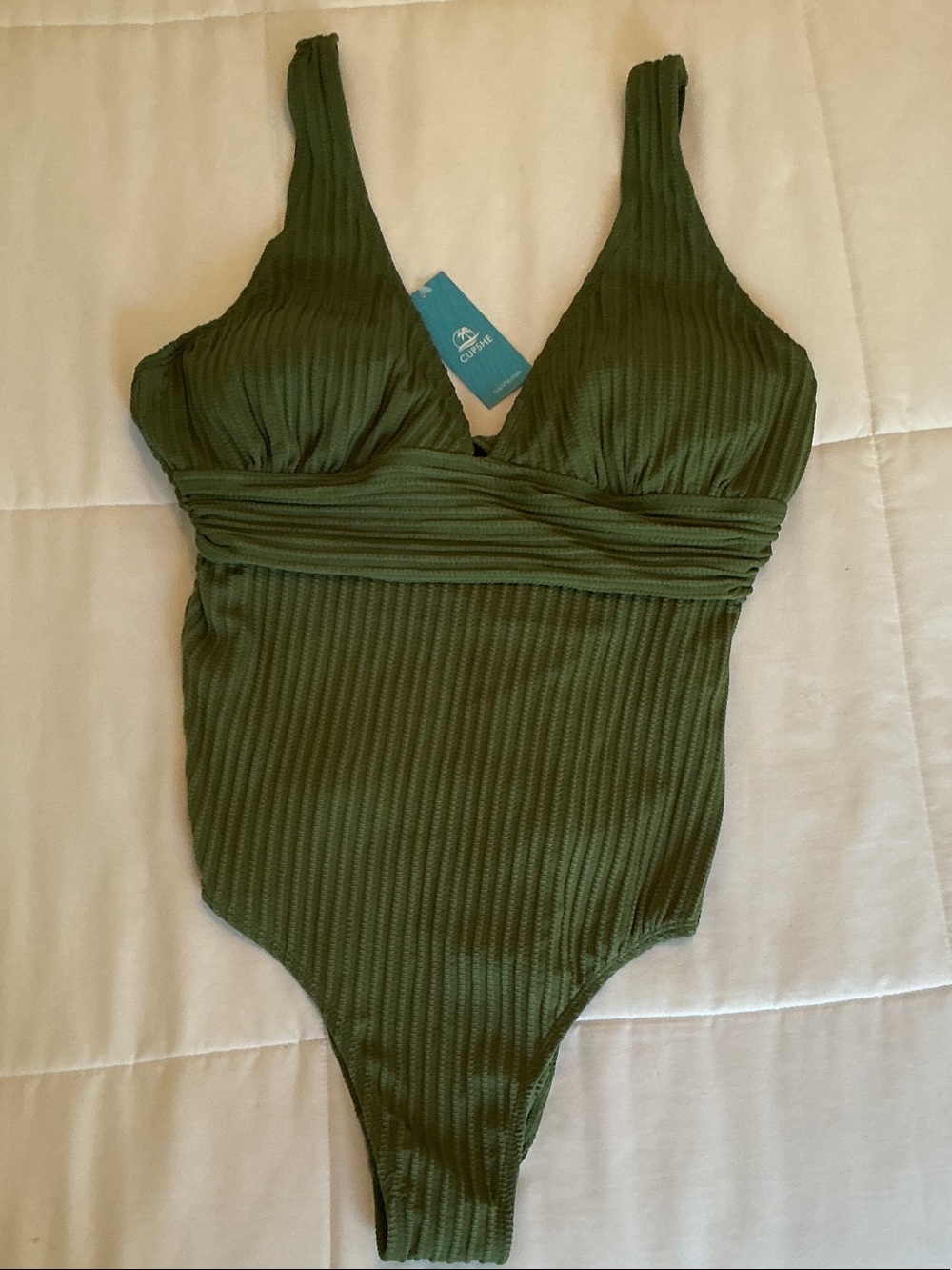Cupshe - Olive Green Ribbed Women’s One-Piece Swimsuit